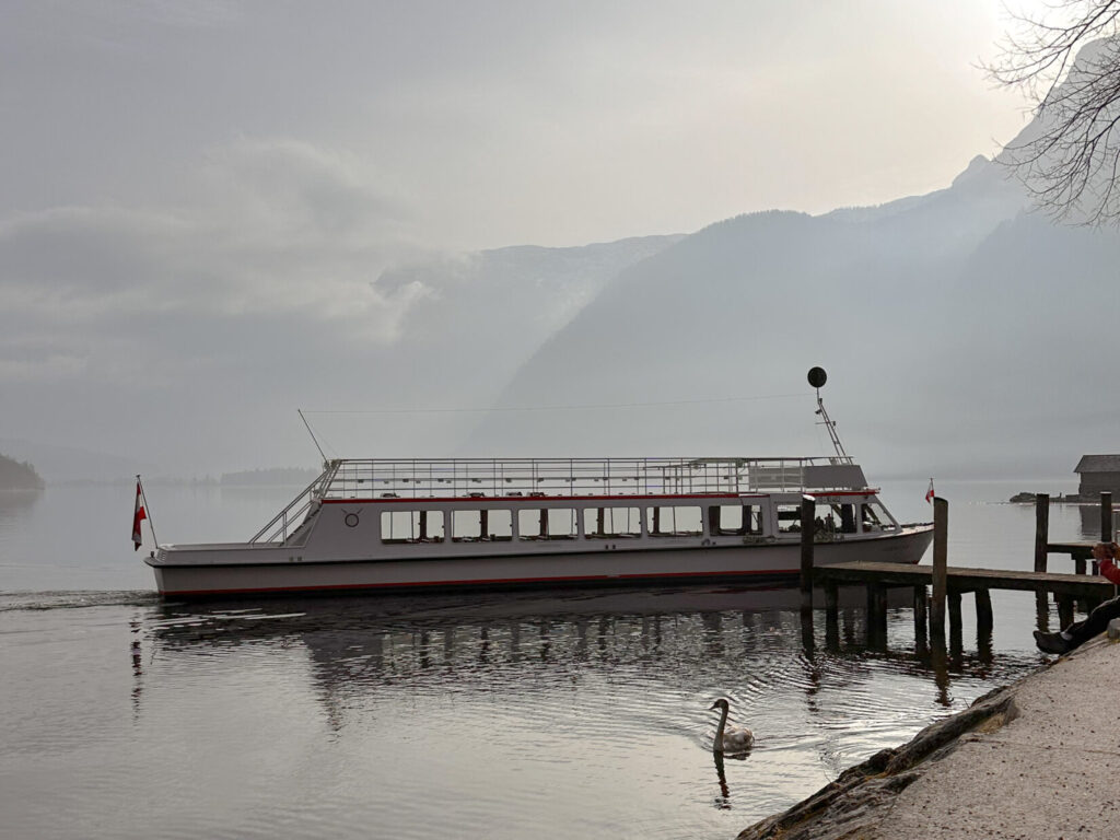 a ferry on the Hallstatt lake